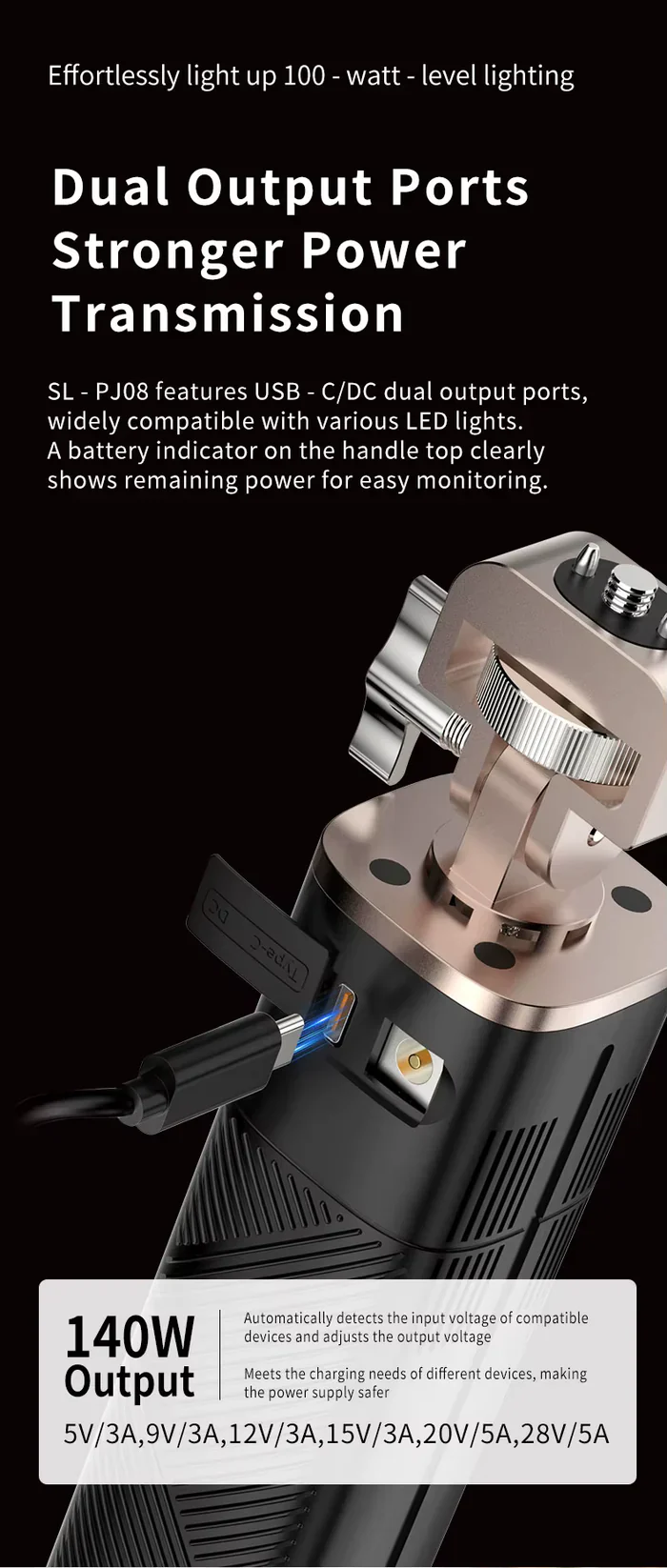 MAMEN 140W Battery Power Indicator Photography Fill Light Grip Handle - الصورة 5