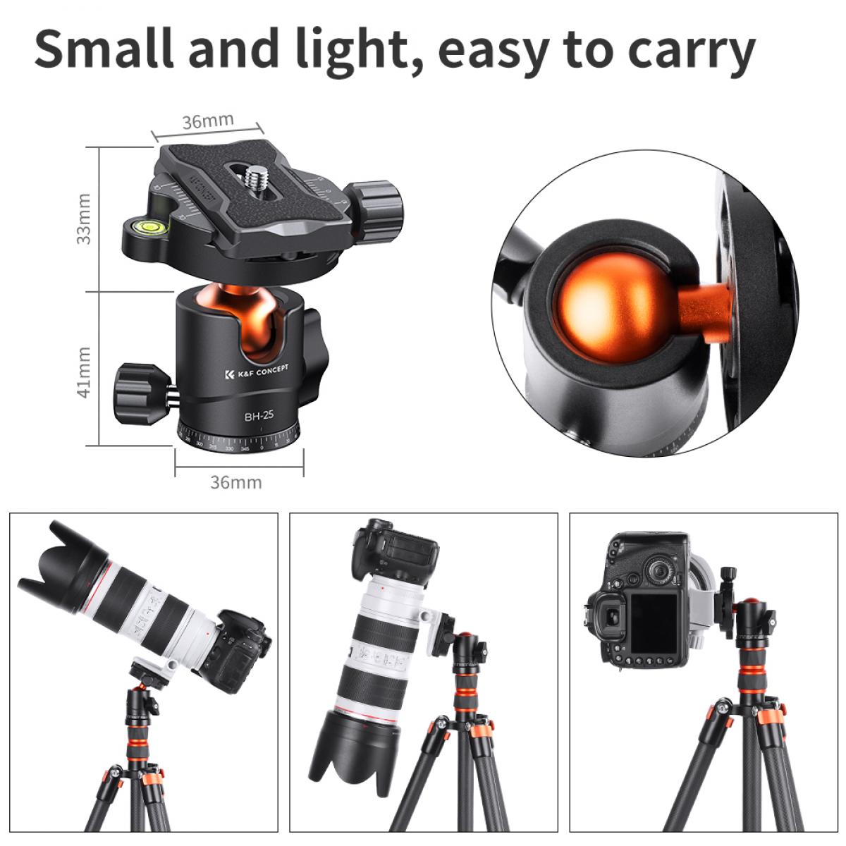 K&F Concept Camera Tripod Ball Head with Quick Release and Spirit Level - Image 8