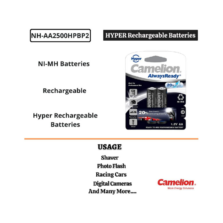 Camelion NHAA 2500 AA Rechargeable Batteries 1.2v - Image 2