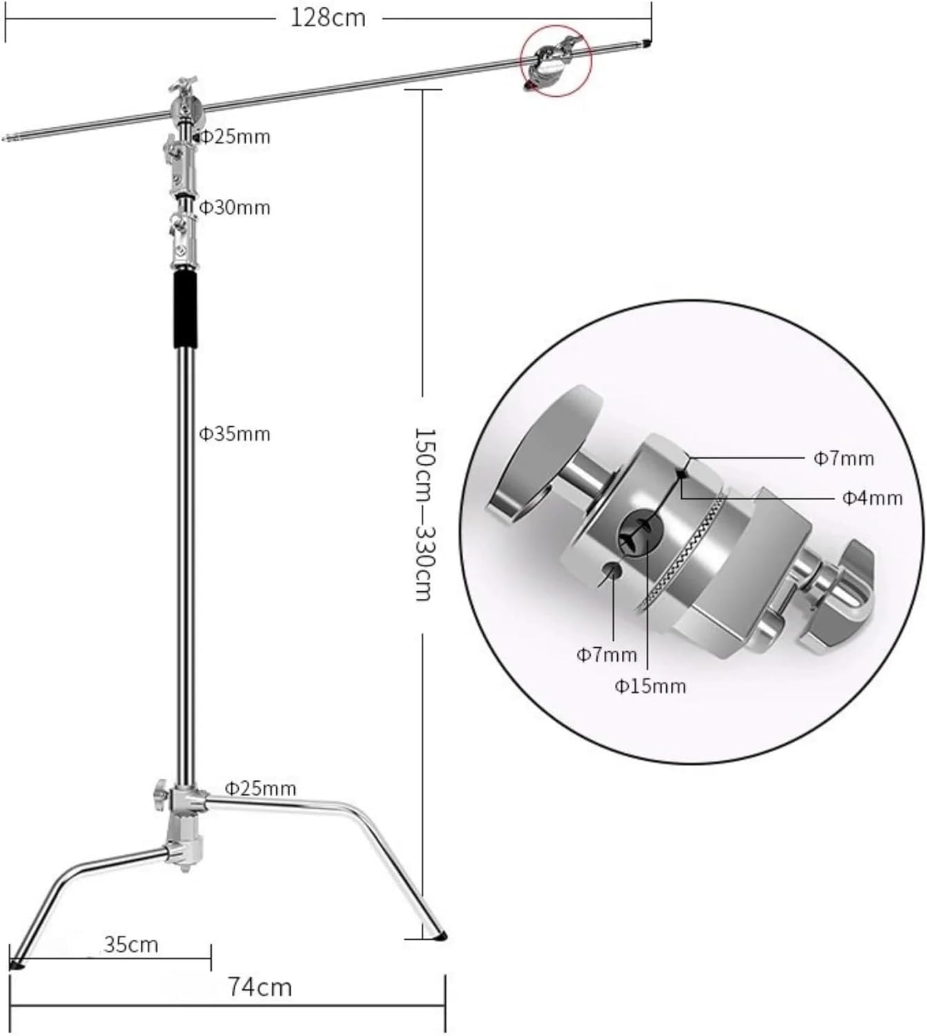 Fx Studio 3.3M Stainless Steel C-Stand with Boom Arm - الصورة 2