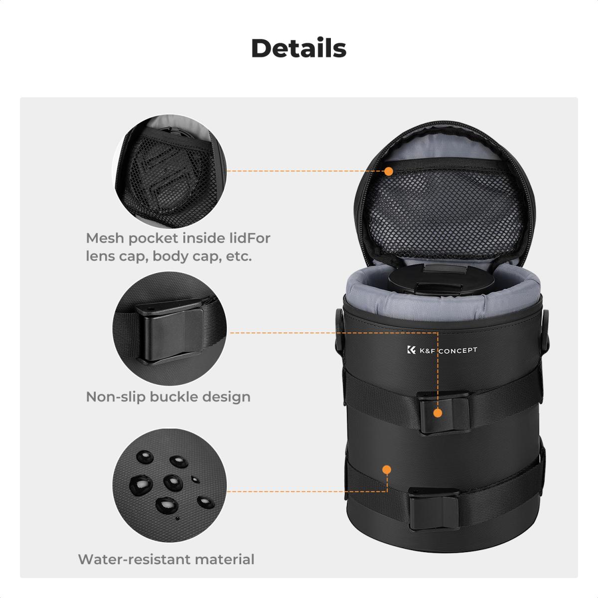 K&F Concept Waterproof Camera Lens Pouch – Shockproof Protective Lens Case with Zipper - Image 5