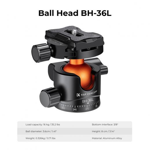 K&F Concept 36mm Metal Ball Head 360° Panoramic Quick Release 16kg Load - Image 4