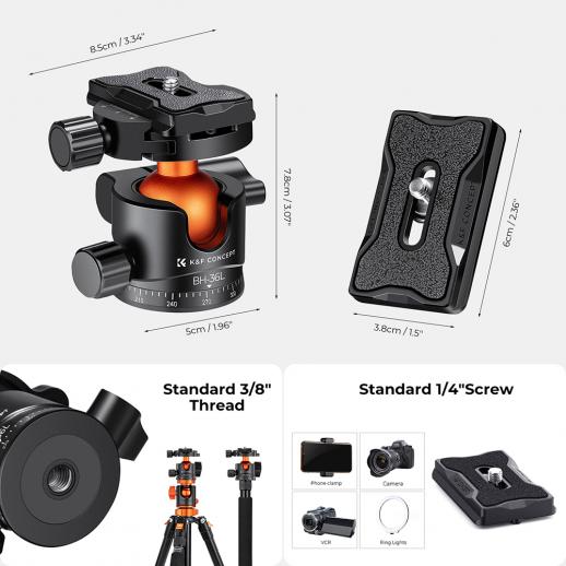 K&F Concept 36mm Metal Ball Head 360° Panoramic Quick Release 16kg Load - Image 2