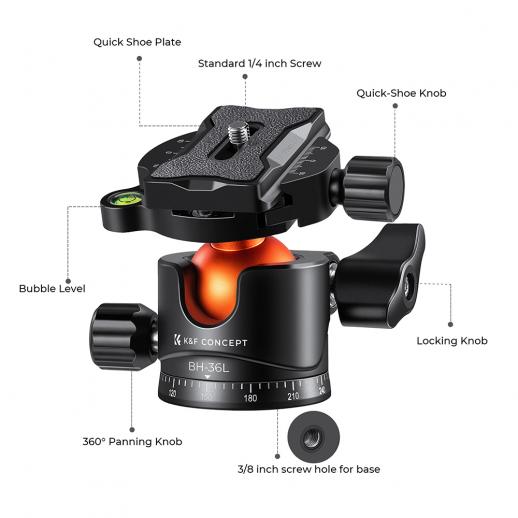K&F Concept 36mm Metal Ball Head 360° Panoramic Quick Release 16kg Load - Image 3