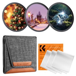 K&F Concept 49mm Star Filters 3pcs Set – 4+6+8 Point Cross Starburst Effect Camera Lens Filters with 18-Layer Coating & Cleaning Cloth